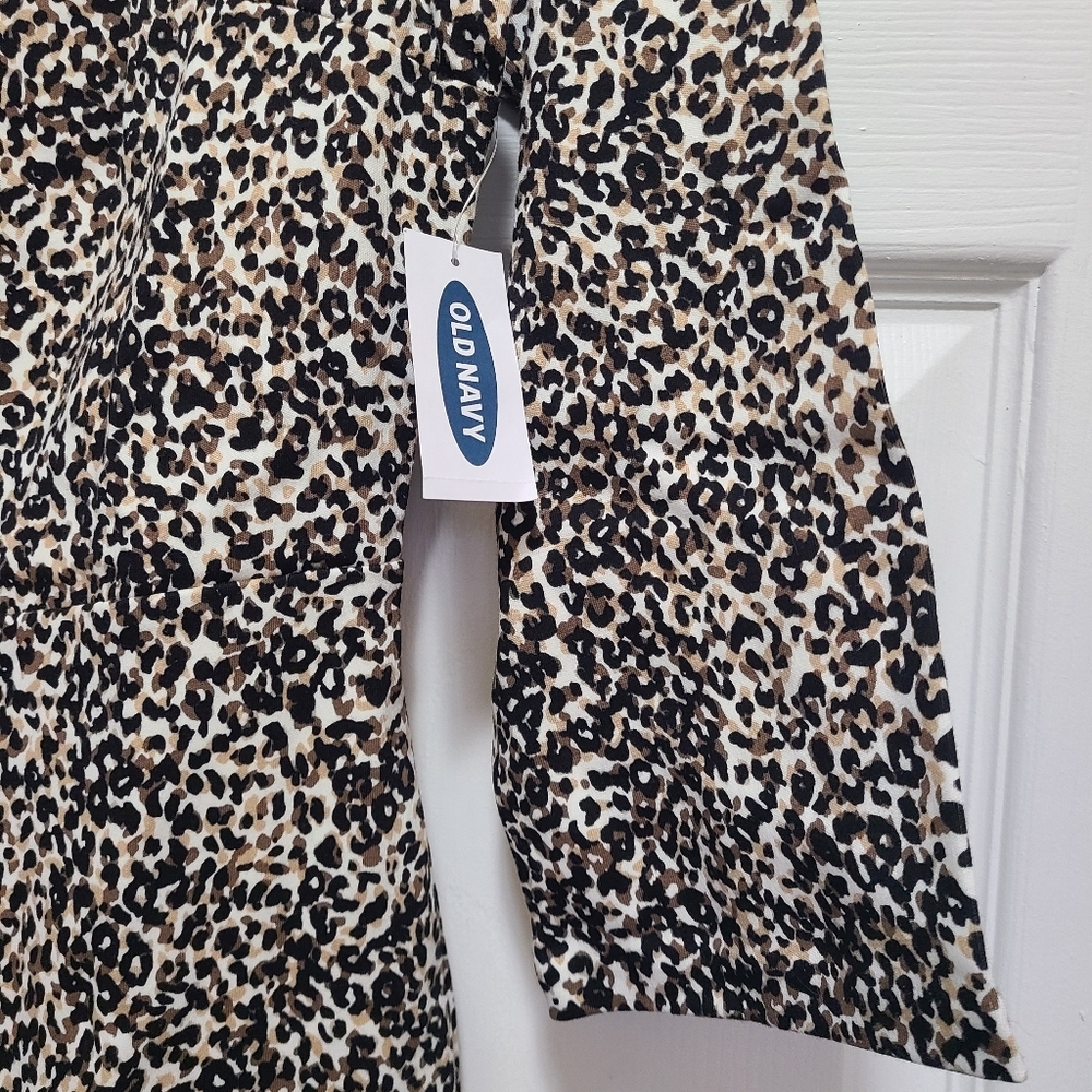 Old Navy leopard print 3/4 sleeve stretch cotton dress women's‎ M NWT office